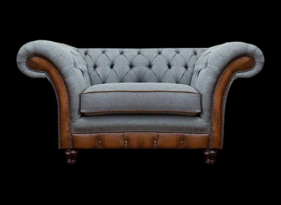 Chesterfield hellgroue Lehnsessel Designer Stoffsessel Textil Miwwelen