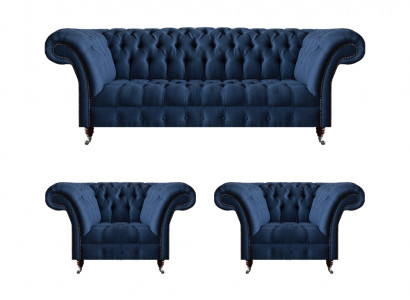 Luxuriéis Chesterfield Set Moderne Dräisëtzer 2x Polstersëtz