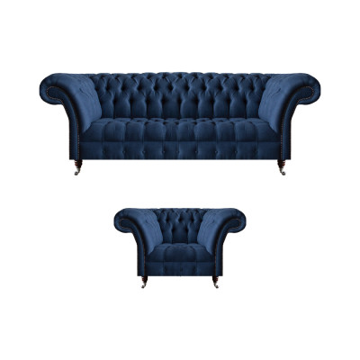 Däischterblo Croisaillon 3-Plaz Cours Designer Lehnsessel Édle 2-teileg Set