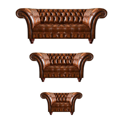 Héichwäerteg Chesterfield Garnitur Couchgarnitur 2x Sofas Polster Fotell