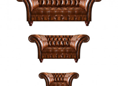 Héichwäerteg Chesterfield Garnitur Couchgarnitur 2x Sofas Polster Fotell