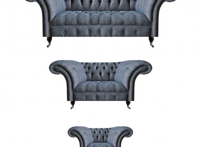 Wunnzëmmer Chesterfield Set Designer Gro Sofagarnitur Fotell 3-Sëtzer