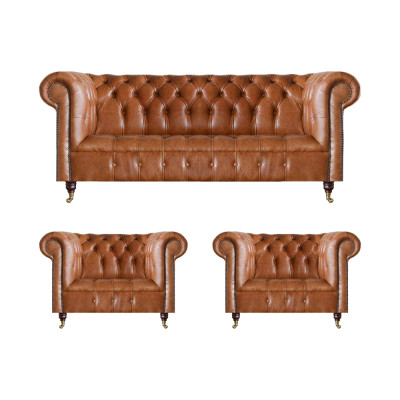 Chesterfield Sëtzmiwwelen Brong Sofae Eensëtzer Wunnzëmmer Ariichtung