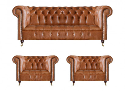 Chesterfield Sëtzmiwwelen Brong Sofae Eensëtzer Wunnzëmmer Ariichtung