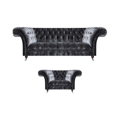 Chesterfield Polstermébel Wunnzëmmer Textil Drësëtzer Edle Fauteuil 2-Stéck