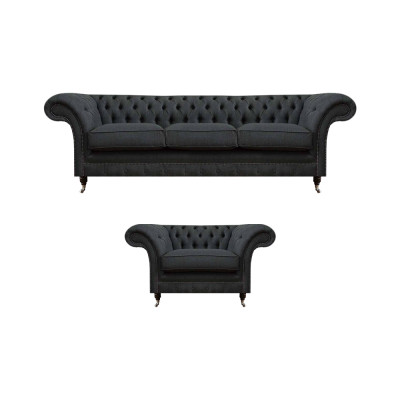 Chesterfield gepolsterte Sëtzgruppe Designer 3-Sëtz Stylish Fauteuil
