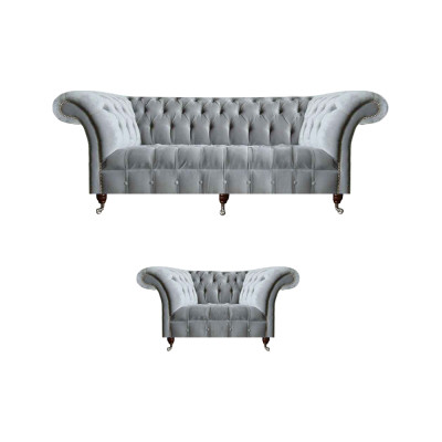 Komplett Gro Chesterfield Sëtzmiwwelen Edle Fauteuil 3-Sëtzer Canapé