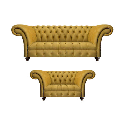 Designer Wunnzëmmer Modern Giel Sofagarnitur Set 2x Sofae Chesterfield