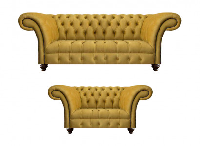 Designer Wunnzëmmer Modern Giel Sofagarnitur Set 2x Sofae Chesterfield