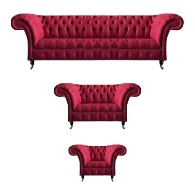 Wunnzëmmer Rosa Chesterfield Polster Sëtzgruppe Luxus 3-Stéck Set