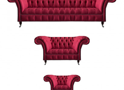 Wunnzëmmer Rosa Chesterfield Polster Sëtzgruppe Luxus 3-Stéck Set