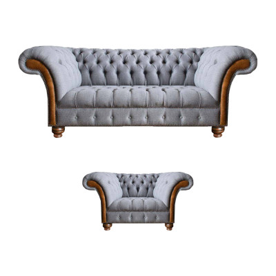 Luxuriéis Chesterfield Hellgro Sofagarnitur Polstersofas Edle Sëtz.