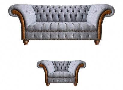 Luxuriéis Chesterfield Hellgro Sofagarnitur Polstersofas Edle Sëtz.