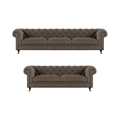 Modern Chesterfield Polstersaz Edelt Miwwelen Sëtzcouchë 2-Deeler Set