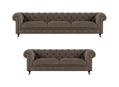 Modern Chesterfield Polstersaz Edelt Miwwelen Sëtzcouchë 2-Deeler Set