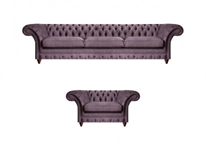 Lila Chesterfield Polstergarnitur Stilvollen Dräisëtzer Textil Fotel.