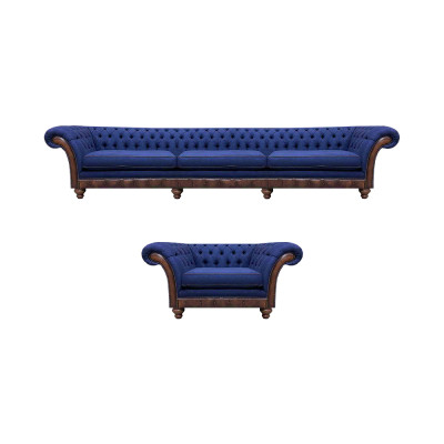 Blo Chesterfield Polstermöbler Designer 3-Sëtzer Sofa Stoffvitrinn 2-Deeler