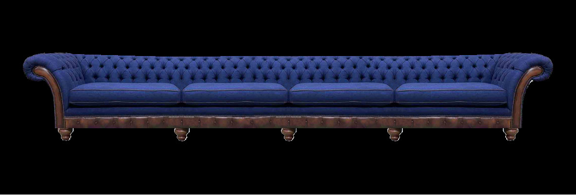 Blo Chesterfield Wunnzëmmer Véier-Sëtz Sofa Exklusiv Polsterméibel