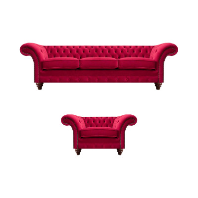 Chesterfield Rout Couch Garnitur Edel Textilfauteuil Polstersofa Dräisëtzer