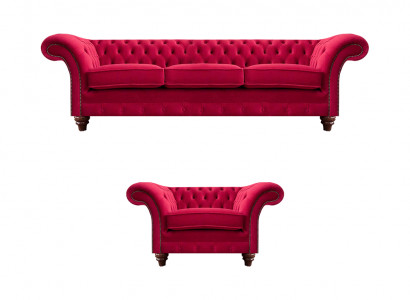 Chesterfield Rout Couch Garnitur Edel Textilfauteuil Polstersofa Dräisëtzer