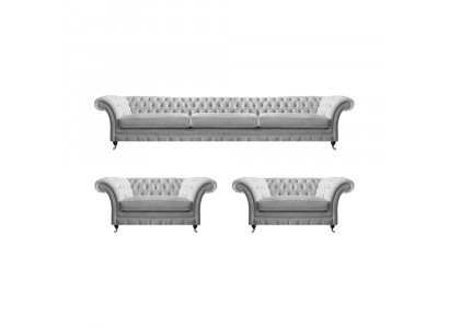 Wäiss Chesterfield Textilgarnitur Polstersofa Wunnzëmmer Fautteuil 3tlg