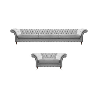 Wäissen Chesterfield Dräisëtzer Luxuriéise Wunnzëmmer Polstersëtz 2 Deeler