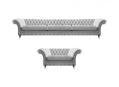 Wäissen Chesterfield Dräisëtzer Luxuriéise Wunnzëmmer Polstersëtz 2 Deeler