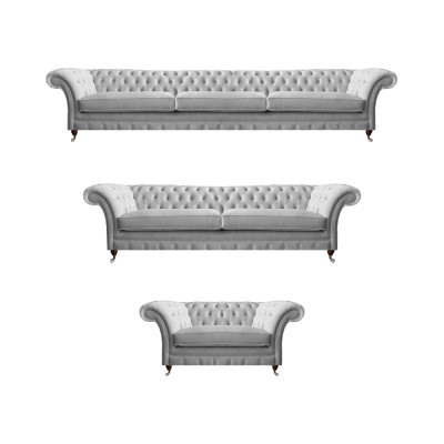 Wäiss Chesterfield Couchen Designer Dräisëtzer Luxus 2-Sëtzer Fotell