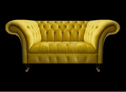 Modern Chesterfield Sitzmiwwel Giel Zweisëtzer Designer Stoffkanapé.