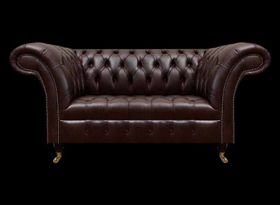 Braune Chesterfield Liederdivan Designer Konschtliedercouch Zweisëtzer