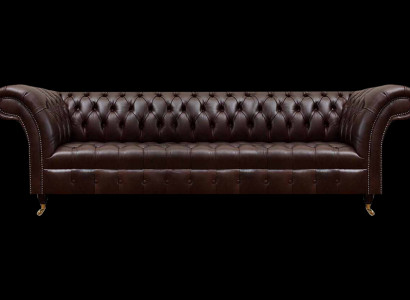 Braune Chesterfield Kënschtleder Couch Modern Sofa Véiersëtzer Sëtzmiwwel