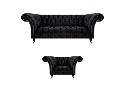 Chesterfield schwaarz Polstermöbel Designer Wunnzëmmer Couch Still 2 Deeler.
