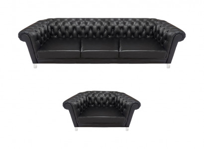 Moderne schwaarz Chesterfield Polstermöbler Exklusivt Ledersofa Sesselen
