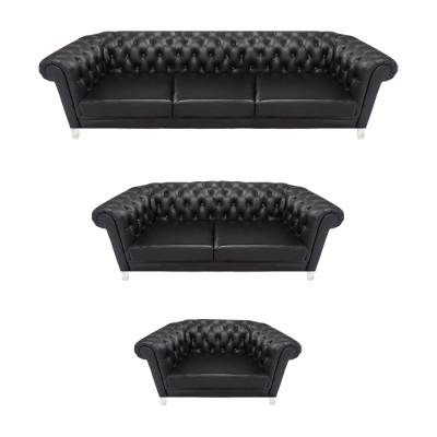 Schwaarz Chesterfield Lieder Set Designer Canapéë Wunnzëmmer Fauteuil