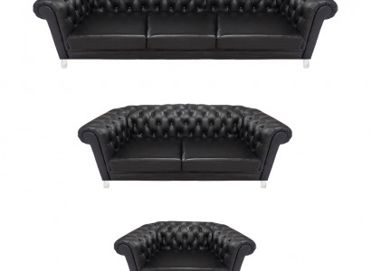 Schwaarz Chesterfield Lieder Set Designer Canapéë Wunnzëmmer Fauteuil