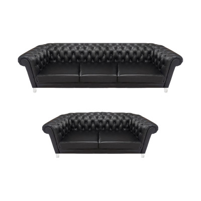 Schwaarz Chesterfield Konschtlieder Sofas Modern Wunnzëmmer Garnitur 2tlg