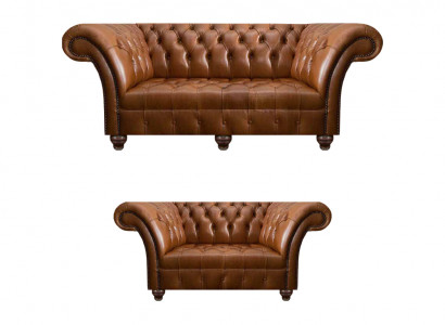 Luxuriéis Braun Lieder Canapé-Set Designer Sëtzmöbel 3-Sëtz Canapé
