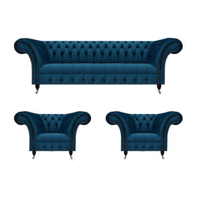 Chesterfield Blo Sëtzgrupp Modern Komplett Won zuimerschlofset