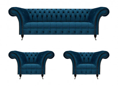 Chesterfield Blo Sëtzgrupp Modern Komplett Won zuimerschlofset