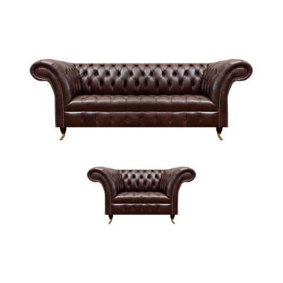 Luxuriéischt brongen Chesterfield Lieder Set Designer 3-Sëtzer Fotell 2 Stéck