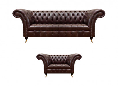 Luxuriéischt brongen Chesterfield Lieder Set Designer 3-Sëtzer Fotell 2 Stéck