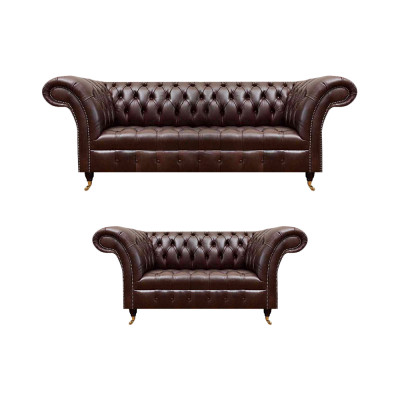 Schéine brongene Chesterfield Ledercouchgarnitur, edel Sofas 3-Sëtz, 2-Sëtz