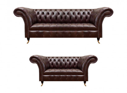 Schéine brongene Chesterfield Ledercouchgarnitur, edel Sofas 3-Sëtz, 2-Sëtz