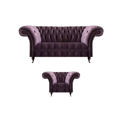 Lila Chesterfield Polstermöbel Designer Stuffzëmmer Sofagarnitur 2-deeleg.