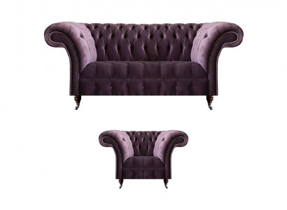 Lila Chesterfield Polstermöbel Designer Stuffzëmmer Sofagarnitur 2-deeleg.