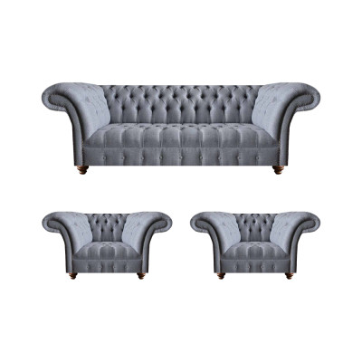 Chesterfield Hellgrou Sofagarnitur Edler Polstersofa Dräisëtzer 2x Still