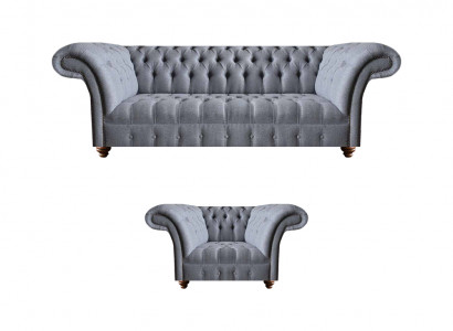 Chesterfield Designer Gro Polstergarnitur Modern Textilcouchen 2tlg
