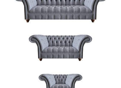 Chesterfield Edel Stoffgarnitur Designer 3-Sëtzer Zweisëtzer Fauteuil