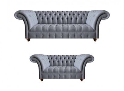 Hellgréng Chesterfield Polstersofaen Designer 3-Sëtzer Zweisëtzer 2tlg