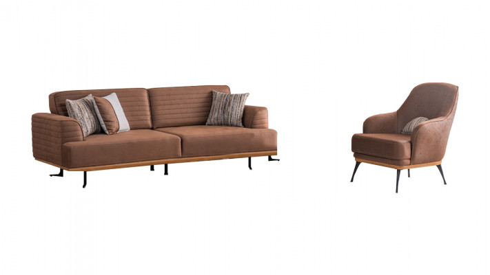 Luxus Sofagarnitur: Brongen Dräisëtzer-Sofa a Sëtzgeleeënheet fir Wunnzëmmer